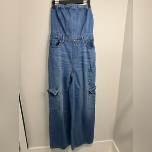 Wild Fable Strapless Denim Jumpsuit. Cargo. Size Small. No flaws noted.